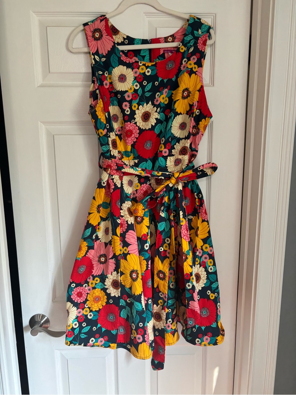 ModCloth IXIA Floral Belted Dress in Teal, Yellow & Pink